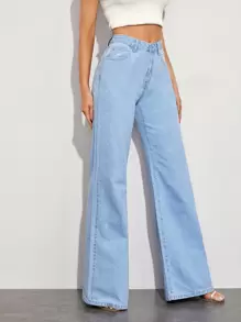 Full Length Baggy Jeans - Light Wash - View 1