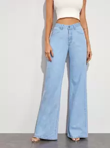 Full Length Baggy Jeans - Light Wash - View 3