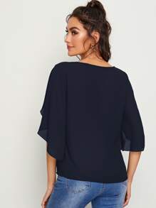 SHEIN Unity Solid Petal Sleeve Top - Navy Blue - View 2