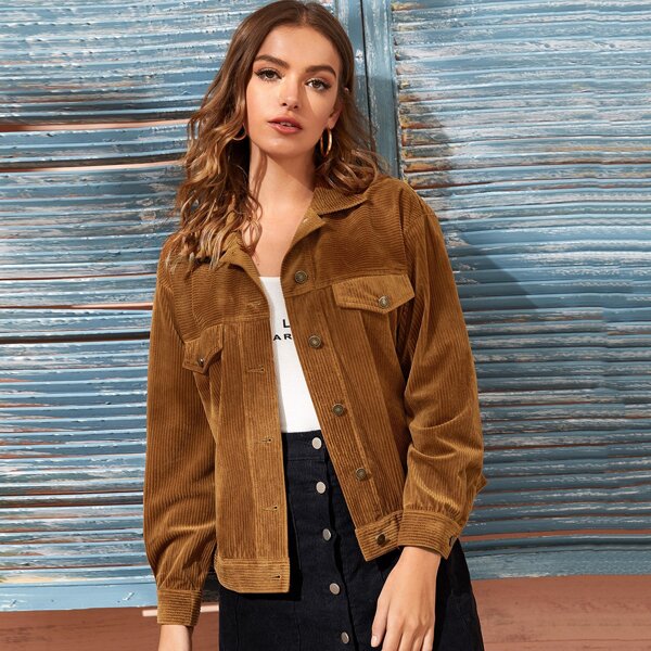 

Button Front Corduroy Jacket, Brown