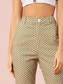 SHEIN Pantalones con bolsillo oblicuo de lunares - Caqui - Ver 4
