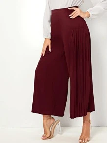 SHEIN High Waist Pleated Wide Leg Trousers - Burgundy - View 4