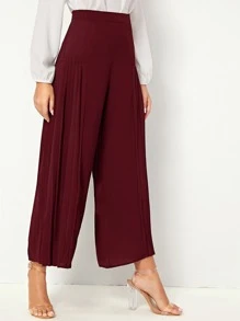 SHEIN High Waist Pleated Wide Leg Trousers - Burgundy - View 5