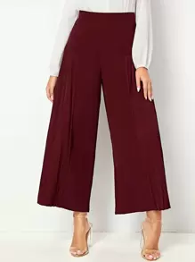 SHEIN High Waist Pleated Wide Leg Trousers - Burgundy - View 1