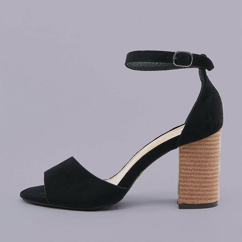 

Asymmetric Open Toe Stacked Heel Sandals, Black