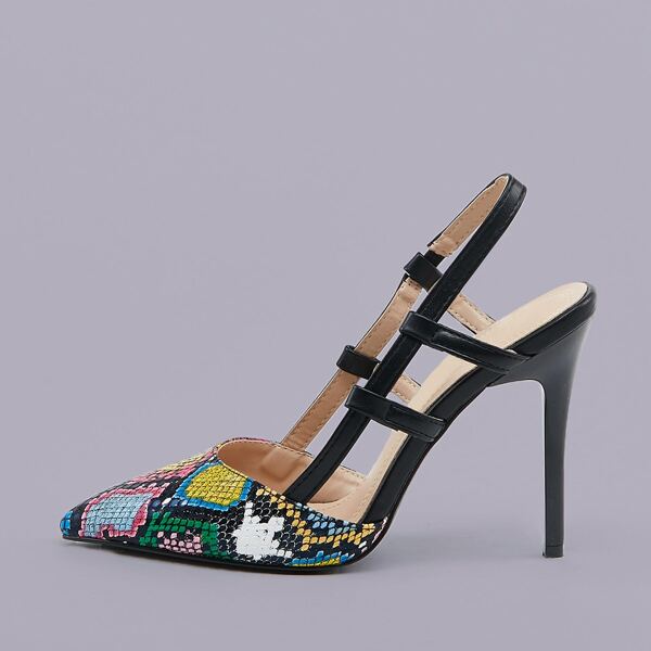 

Pointed Toe Snakeskin Slingback Stiletto Pumps, Multicolor