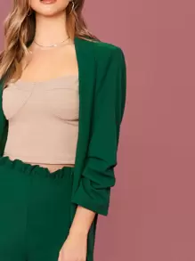 SHEIN Privé Shawl Collar Solid Blazer & Paperbag Waist Trousers Set - Green - View 4