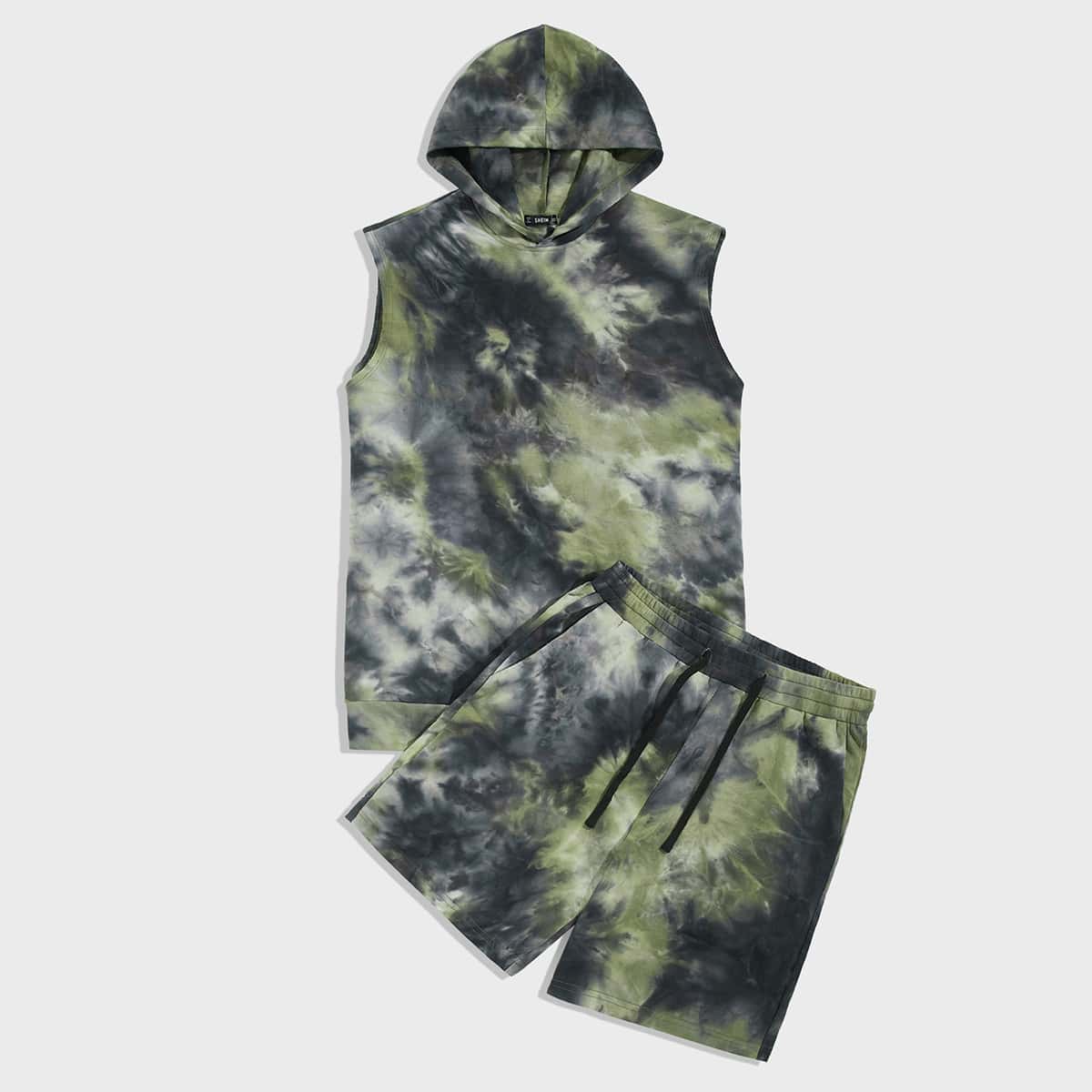 

Guys Tie Dye Hooded Top & Sweat Shorts Set, Multicolor