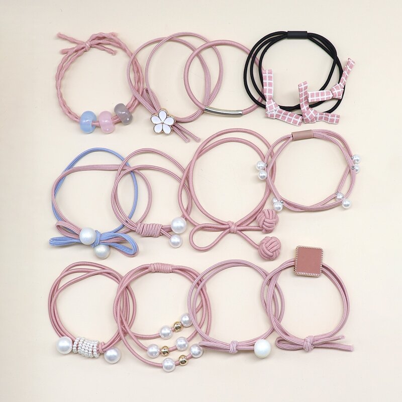 

12pcs Faux Pearl & Flower Decor Hair Tie, Multicolor