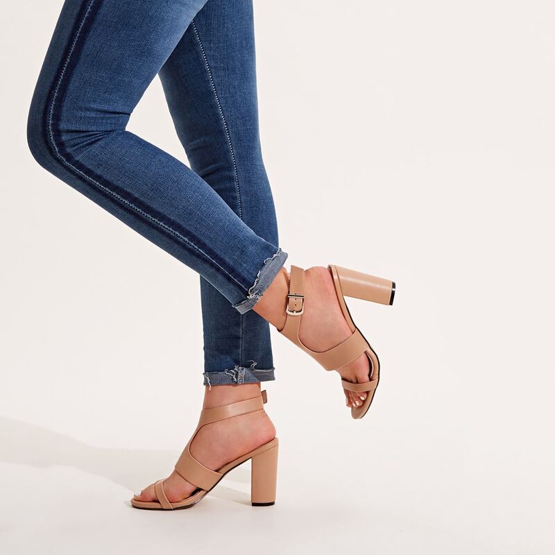 

Open Toe Ankle Strap Chunky Heels, Nude