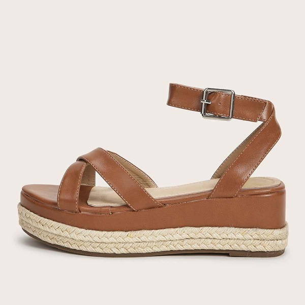 

Open Toe Cross Strap Espadrille Wedges, Brown
