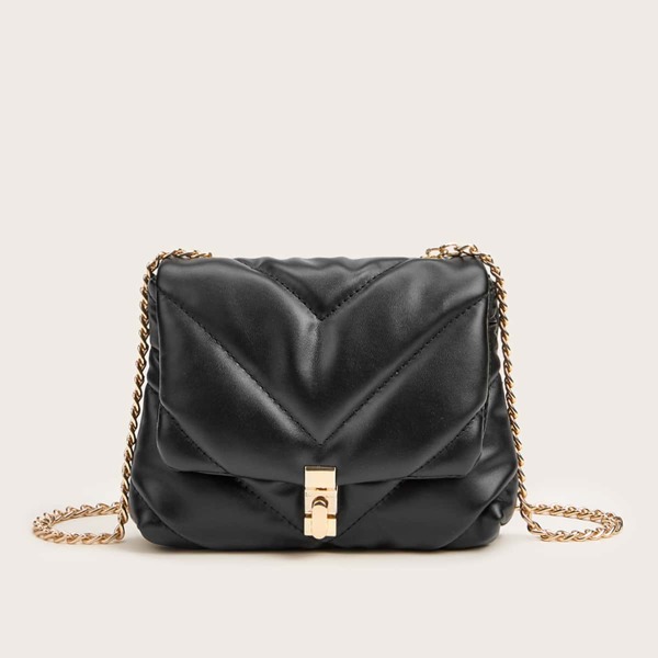 

Chevron Minimalist Chain Bag, Black