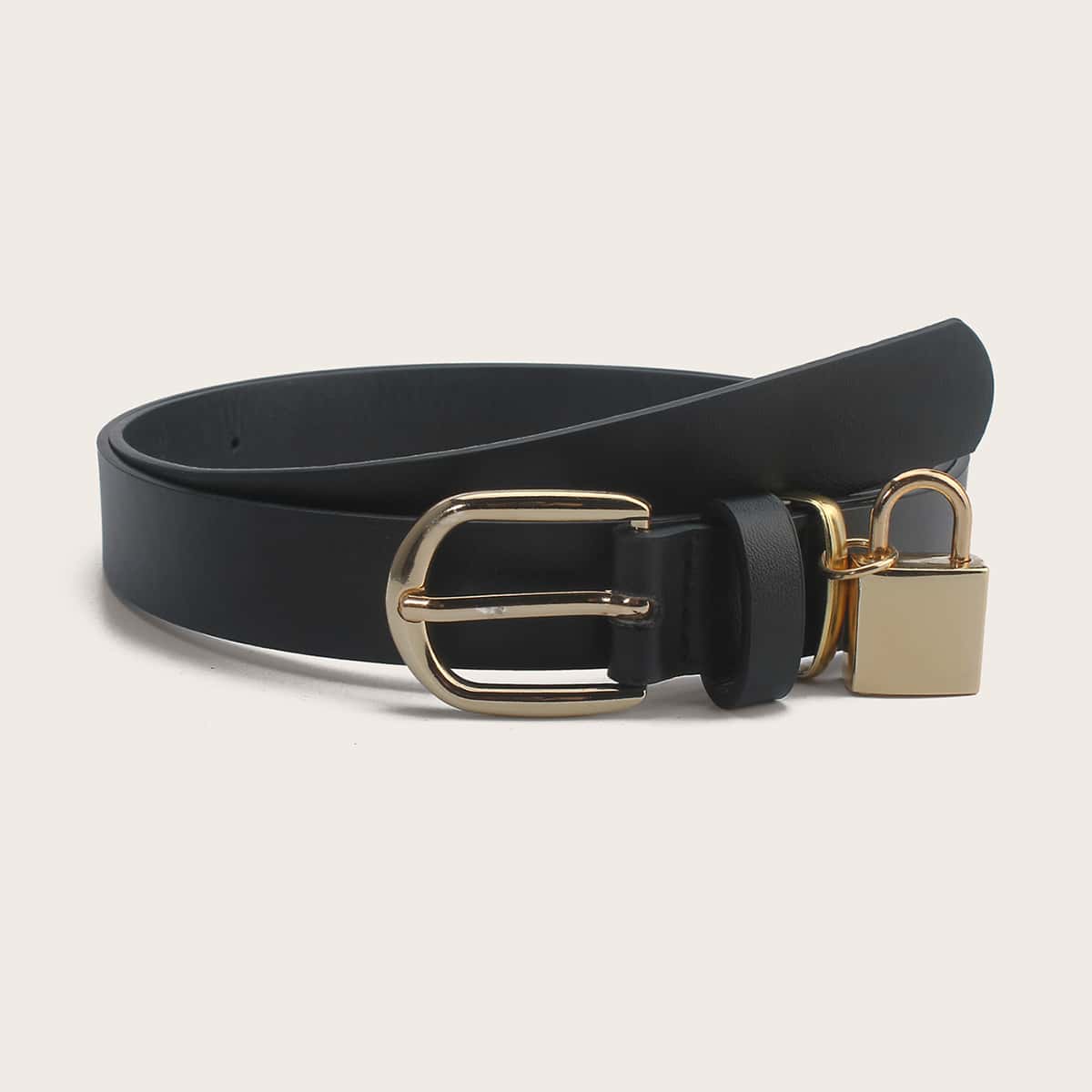 

Lock Decor Metal Buckle Belt, Black