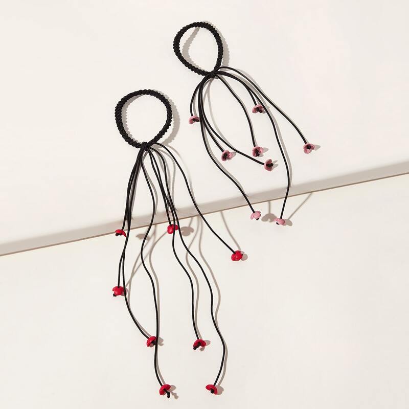 

2pcs Flower Tassel Hair Tie, Black