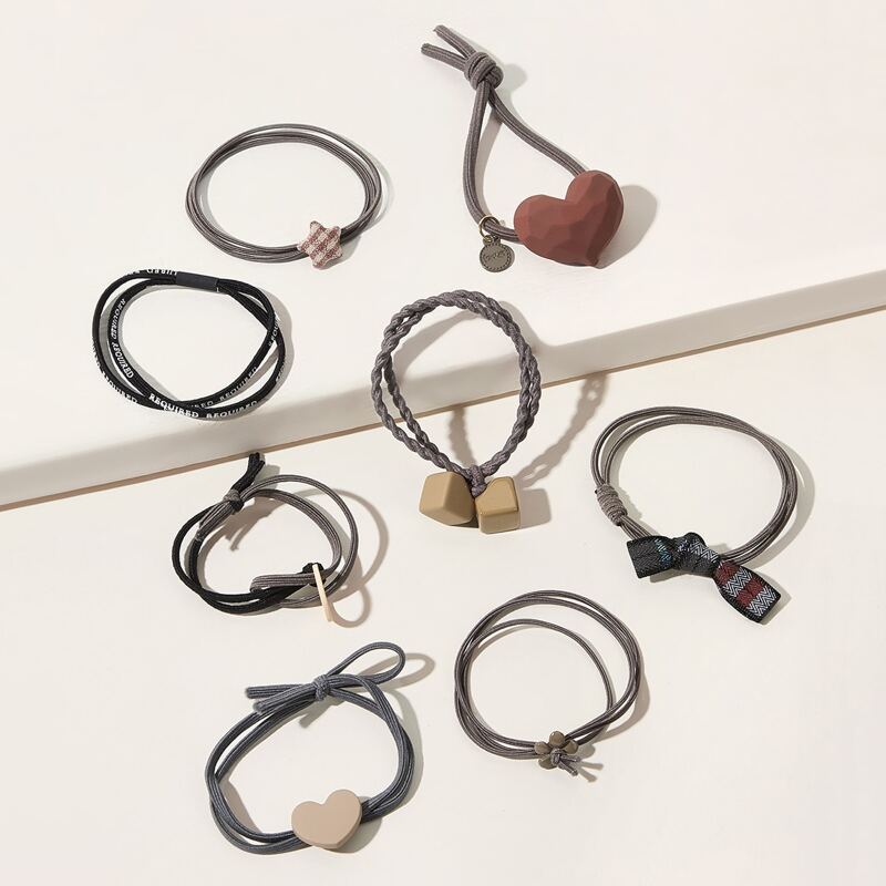 

8pcs Heart Decor Hair Tie, Multicolor