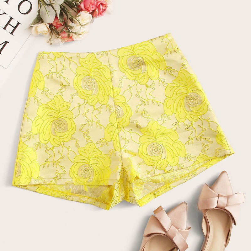 

Floral Jacquard Shorts, Yellow