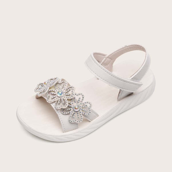 

Girls Floral Appliques Velcro Strap Sandals, White