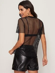 SHEIN BAE Sheer Fishnet Top Without Bra