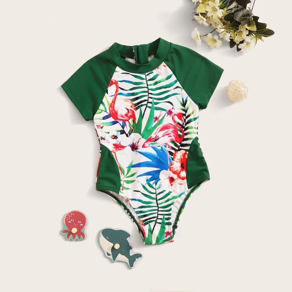 

Toddler Girls Tropical & Flamingo One Piece Swimsuit, Multicolor