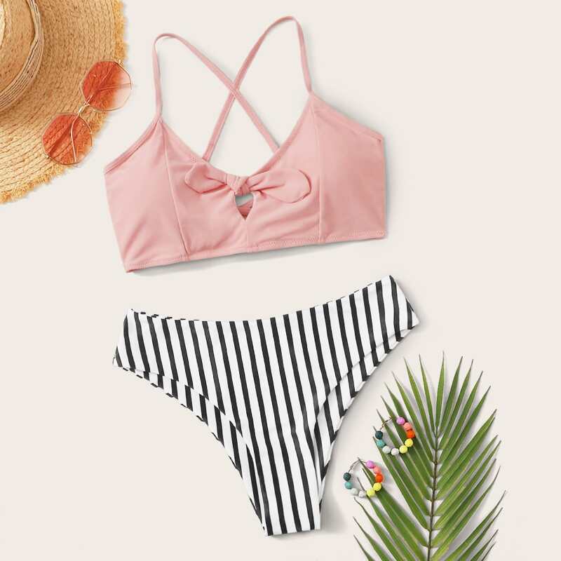 

Striped Knot Bikini Swimsuit, Multicolor