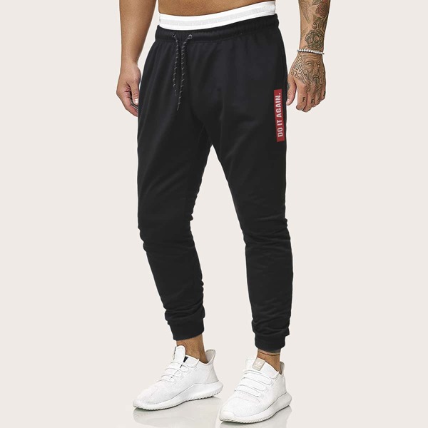 

Men Slogan Graphic Drawstring Waist Sweatpants, Black