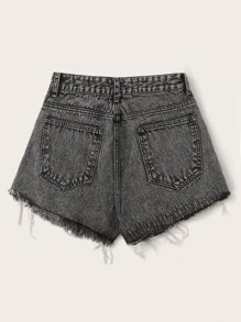 SHEIN EZwear Raw Hem Ripped Denim Shorts - Grey - View 2