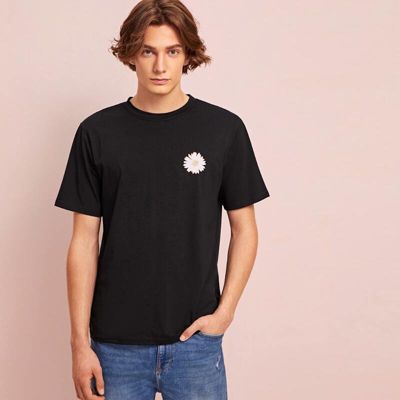 

Guys Flower Print Black Tee