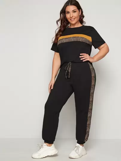 Mulvari Plus Leopard Panel T-shirt och joggingset, sommar