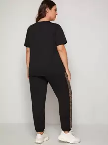 Mulvari Plus Leopard Panel Tee And Joggers Set, Summer