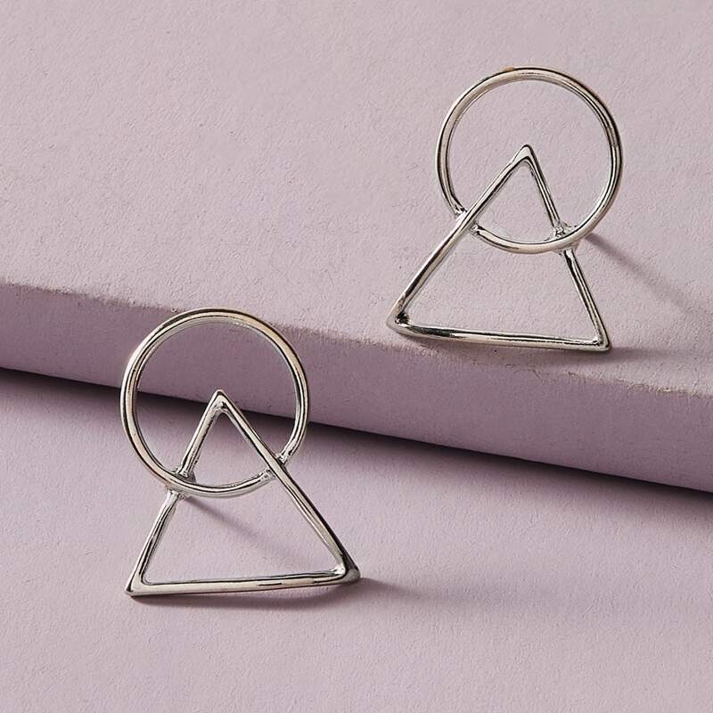 

1pair Geometric Design Earrings, Silver