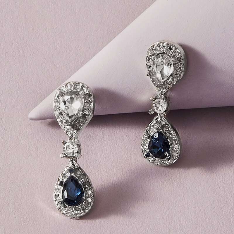 

1pair Two Tone Gemstone & Rhinestone Engraved Earrings, Multicolor