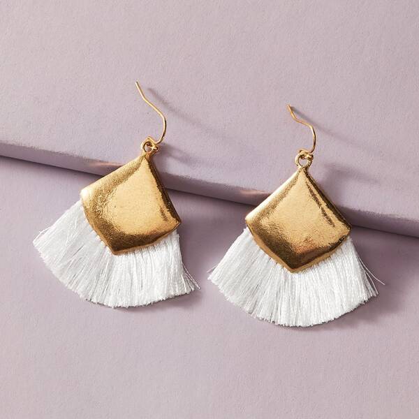 

1pair Geometric Fan Tassel Drop Earrings, Multicolor