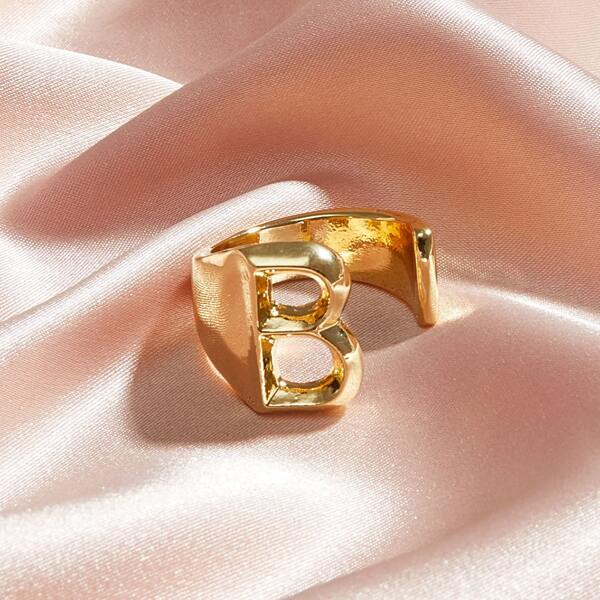 

1pc Letter Design Cuff Ring, Gold