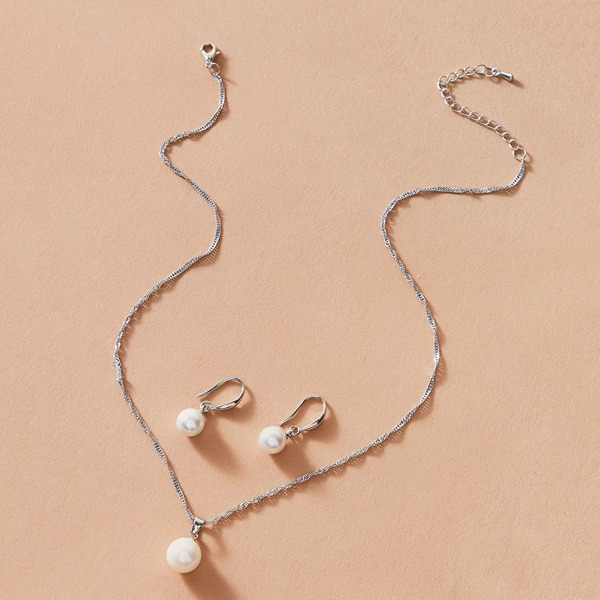 

1pc Faux Pearl Charm Necklace & 1pair Earrings