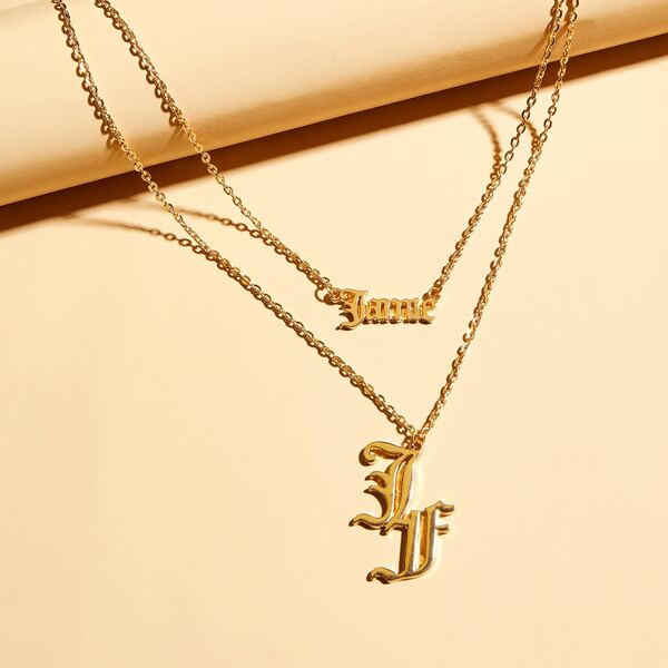 

1pc Gothic Letter Charm Layered Necklace, Gold