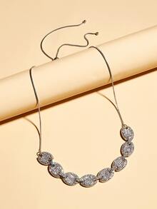 1入組水鑽紋理橢圓吊墜垂墜項鍊 - 銀色 - 查看 1