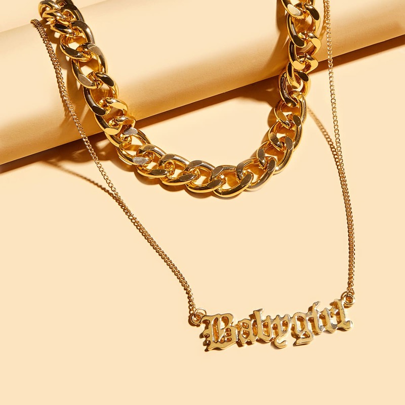

2pcs Letter Decor & Chain Necklace, Gold