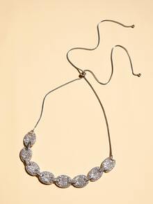 1入組水鑽紋理橢圓吊墜垂墜項鍊 - 銀色 - 查看 2