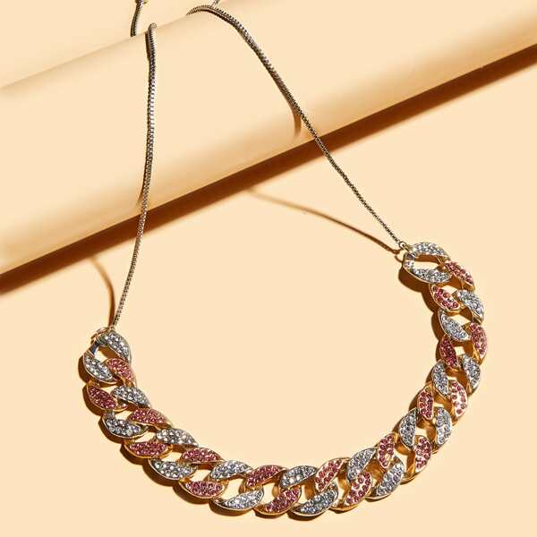 

1pc Rhinestone Engraved Chain Necklace, Multicolor