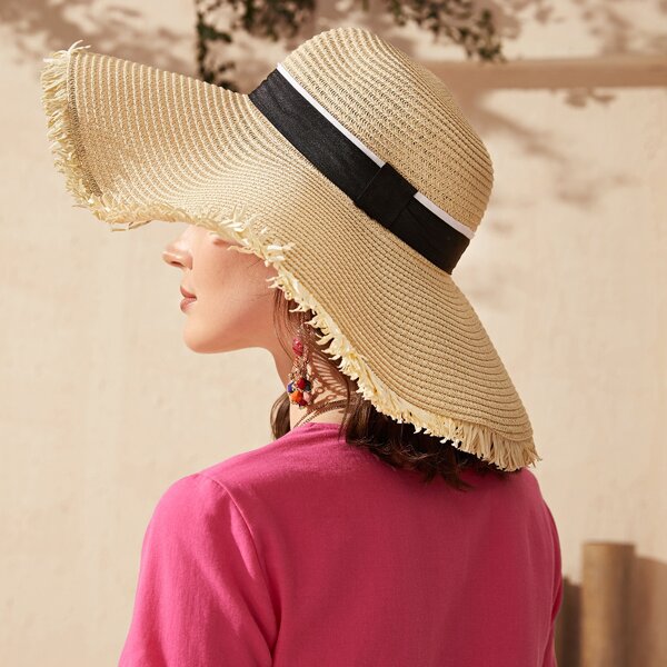

Wide Brim Straw Hat, Beige