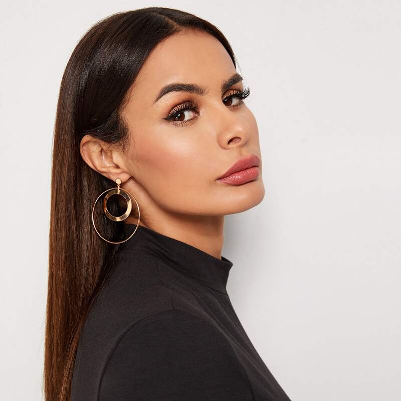

1pair Hoop Drop Earrings, Gold