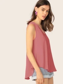 SHEIN Essnce 前短後長下擺傘擺上衣 - 粉色 - 查看 4