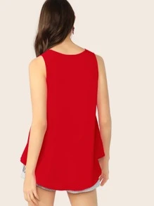 SHEIN Essnce V-neck High-low Hem Swing Top - Red - View 2