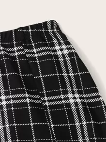 SHEIN Essnce Split Hem Plaid Skirt - Black and White - View 4