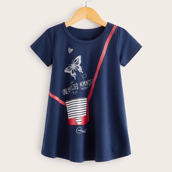 

Toddler Girls Butterfly & Letter Graphic Tee Dress, Navy blue