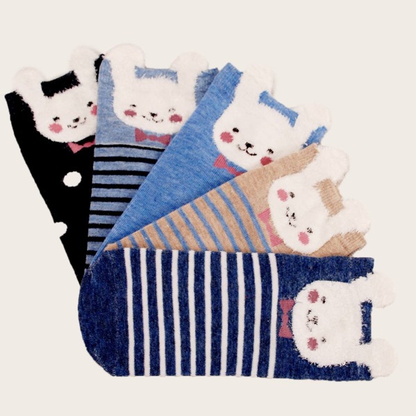 

5pairs Striped & Cartoon Graphic Socks, Multicolor