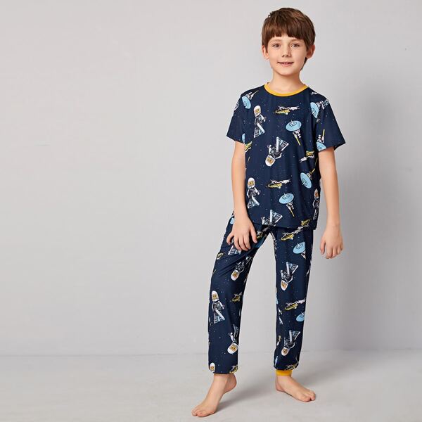 

Boys Astronaut Print Top & Pants PJ Set, Navy blue