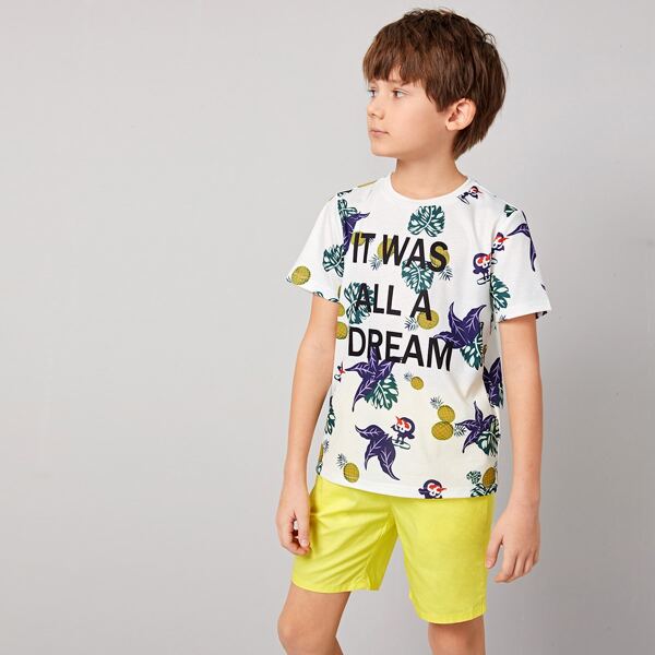 

Boys Mixed Print Tee and Slant Pocket Shorts Set, Multicolor