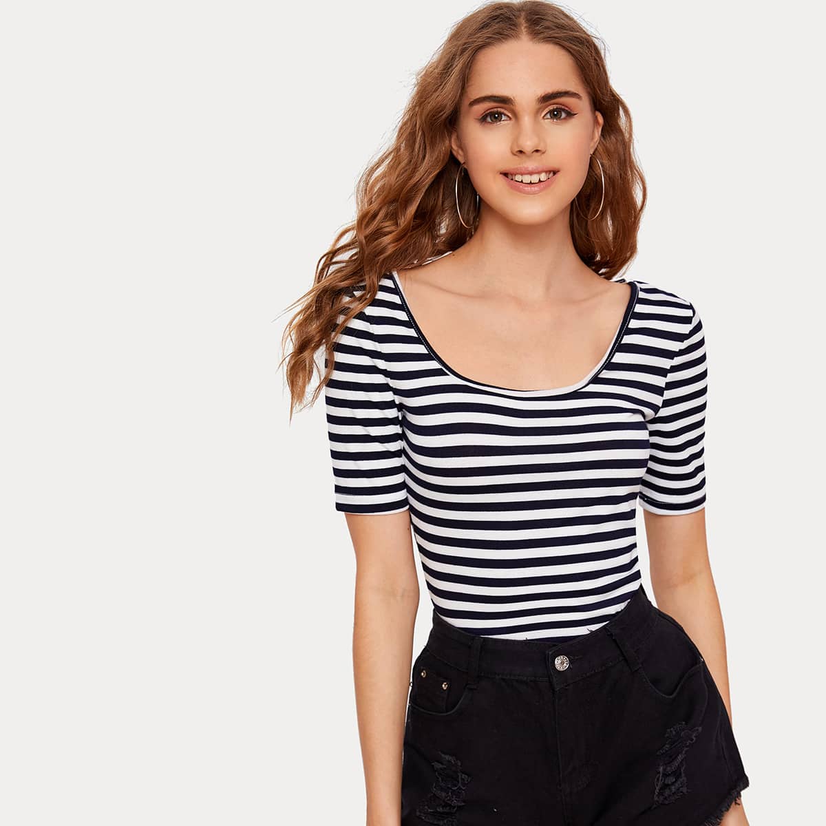 

Striped Fitted Tee, Navy