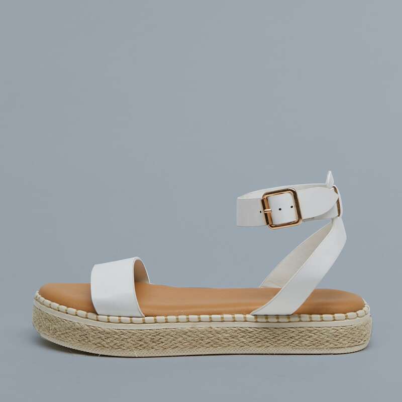 

Buckled Ankle Open Toe Platform Sandals, White
